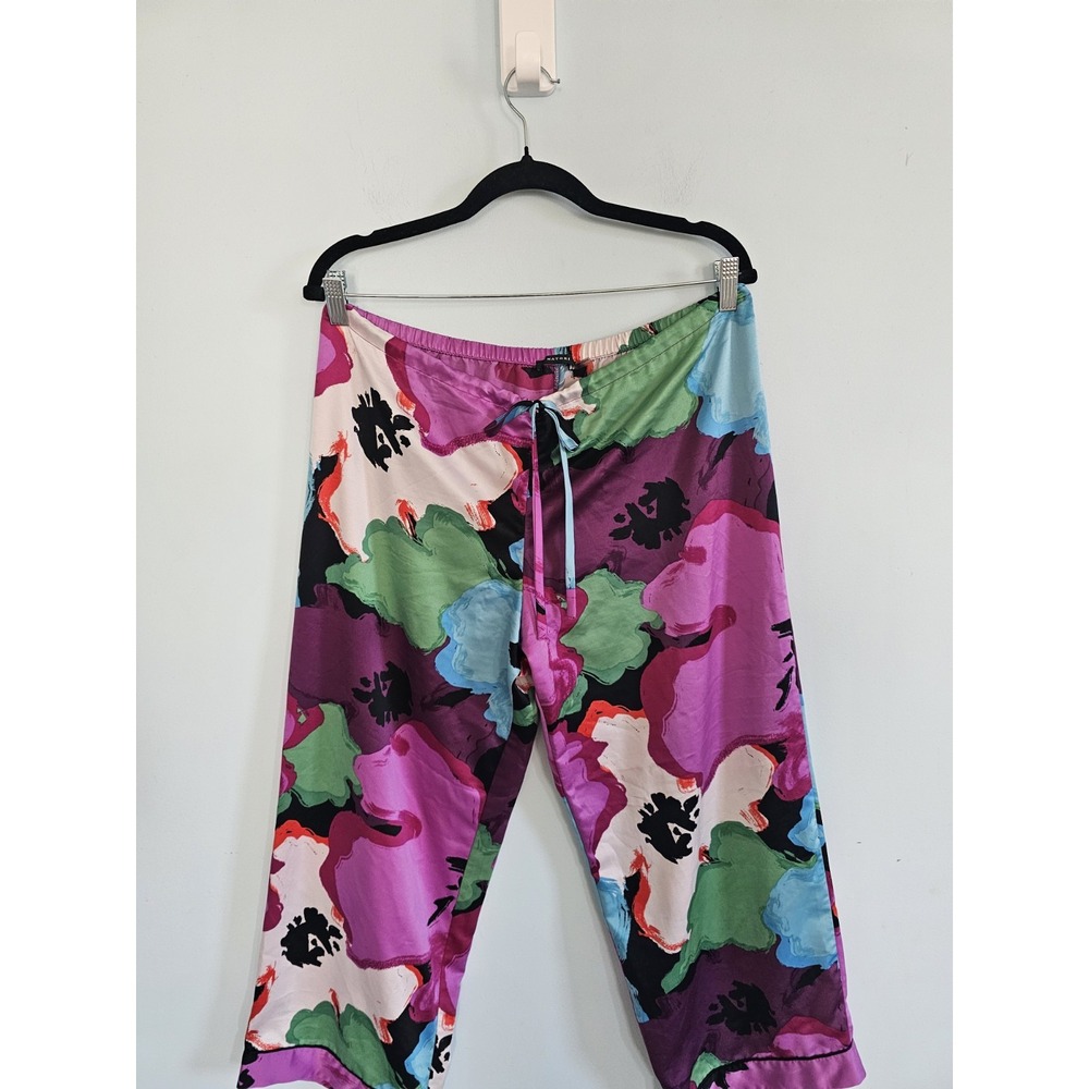 Natori Pajama Bottoms Pants Large Pull‎ On Abstract Floral Satin  Lounge